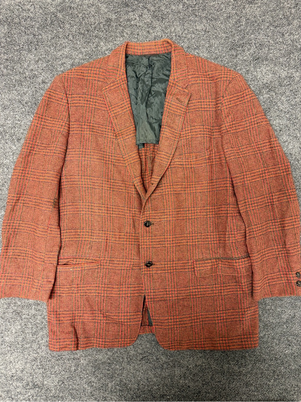 Vintage-Inspired Orange Plaid Sport Coat Blazer